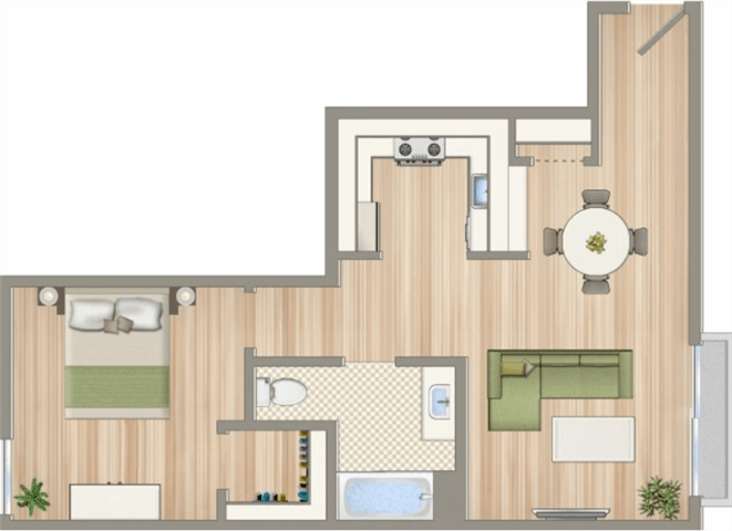 a floor plan of a house with a bedroom and a living room