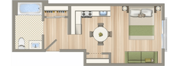 a floor plan of a room with a bedroom and a bathroom