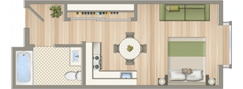 a floor plan of a house with a bedroom and a bathroom