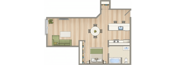 a floor plan of a house with a bedroom and a living room