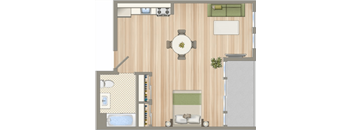 a drawing of a room with a bathroom and a living room