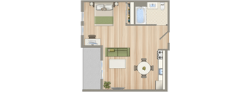 a floor plan of a room with a bathroom and a bed