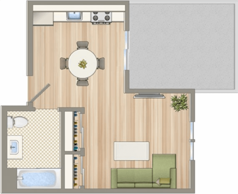 a floor plan of a house with a bedroom and a living room