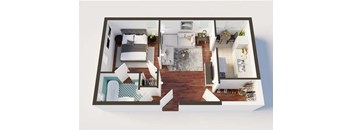 Delta one bedroom one bathroom 600 square feet 3D floor plan