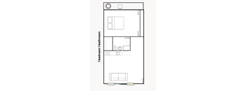 A floor plan of a one bedroom apartment with a bathroom.