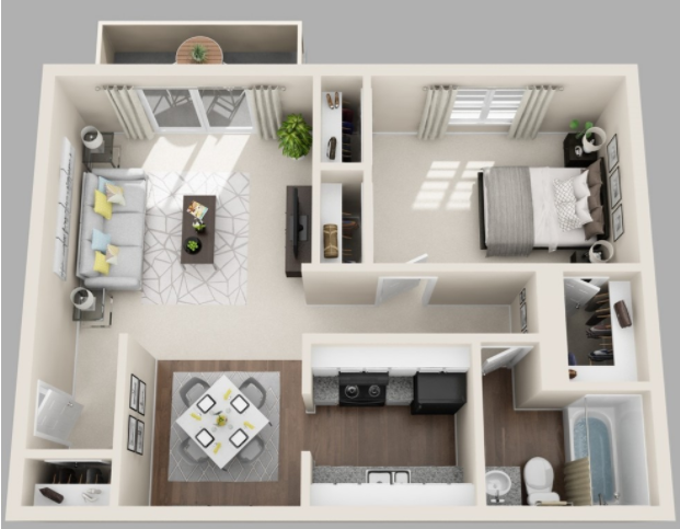El Castillo Apartments One Bedroom One Bathroom floor plan