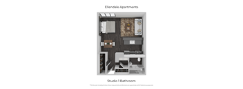 A floor plan of a bathroom in Ellendale Apartments.