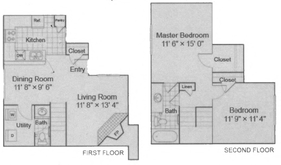 Fielders Crossing 2 bedroom 1.5 bathroom floor plan