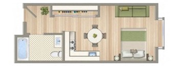 a floor plan of a house with a bedroom and a living room