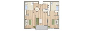 A floor plan of a house with a central hallway leading to all rooms.