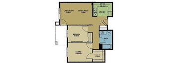 a floor plan of a bedroom floor plan with a kitchen and a living room