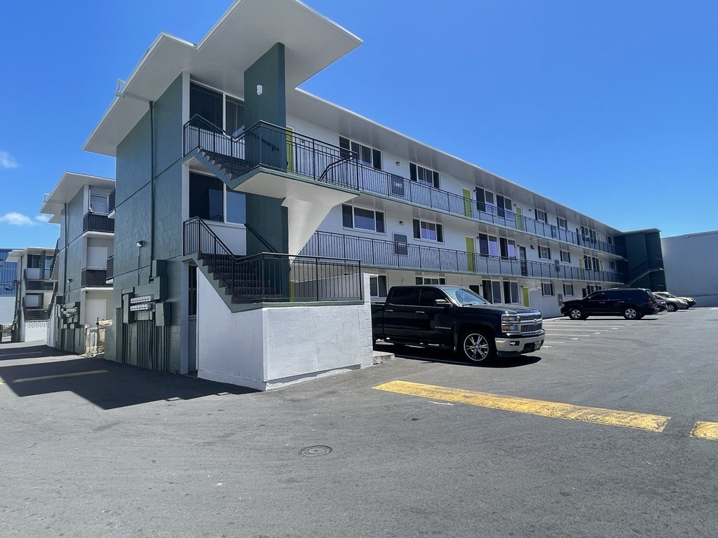 a building with a truck parked in front of it