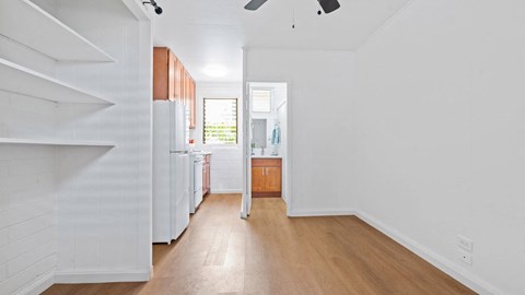 Kahakai Apartments living area and kitchen