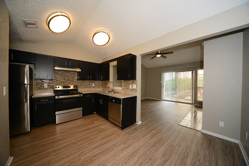 Brownstone Townhomes Kitchen, dining, and living area