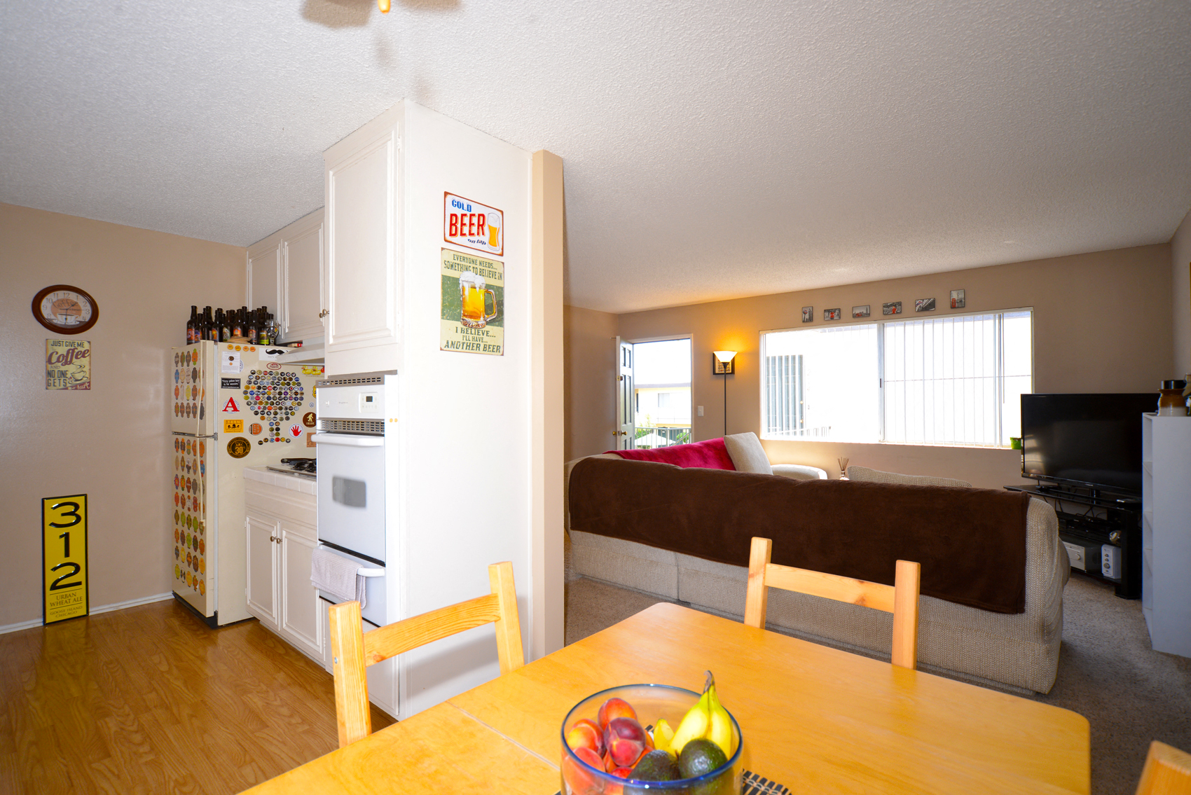 Ocean View Townhomes two bedroom one bathroom kitchen, dining, and living room view