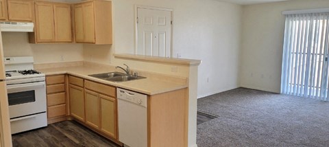 a kitchen with a sink and a stove and a window