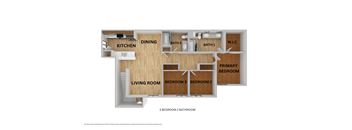 Lozano Vista Apartments three bedroom two bathroom floor plan