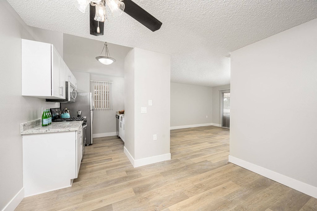 Mountain View view of galley kitchen and living area