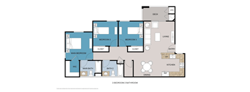 Meridian Apartments three bedroom two bathroom floor plan