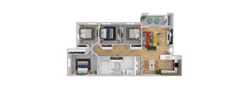 a bedroom floor plan with a bathroom and a living room