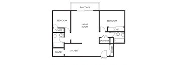 NoHo Centre 2 Bed 2 Bath Floorplan Image