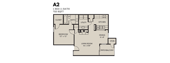 Oak Tree Village 1 Bedroom Floor Plan A2