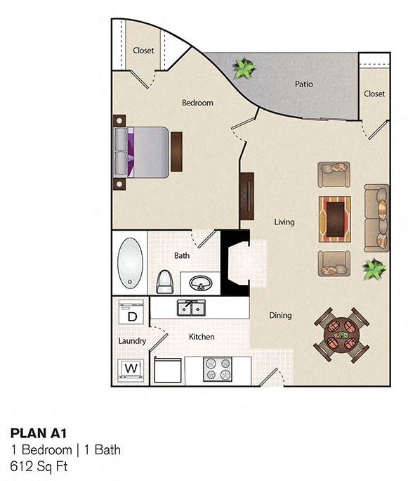 Soho Apartments 1 Bedroom 1 Bathroom floor plan