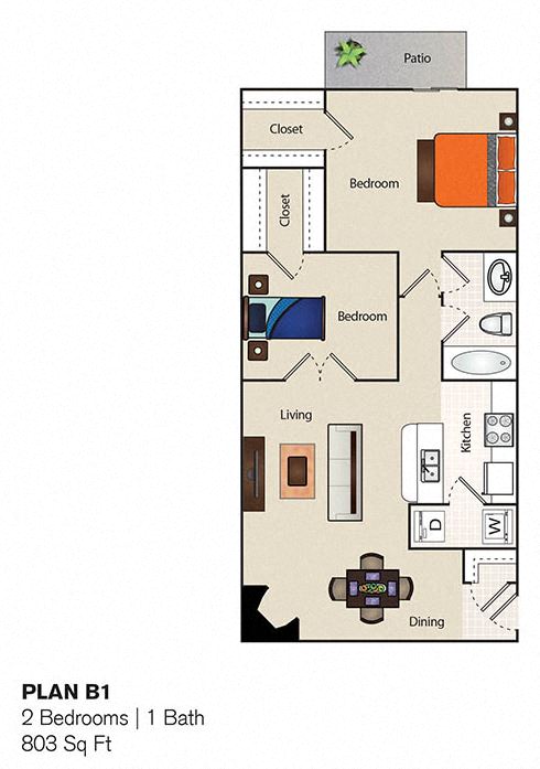 Soho Apartments 2 Bedroom 1 Bathroom floor plan