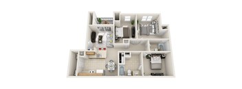 Reserve at South Creek Apartments Skyline 3 Bedroom 2 Bathroom Floorplan