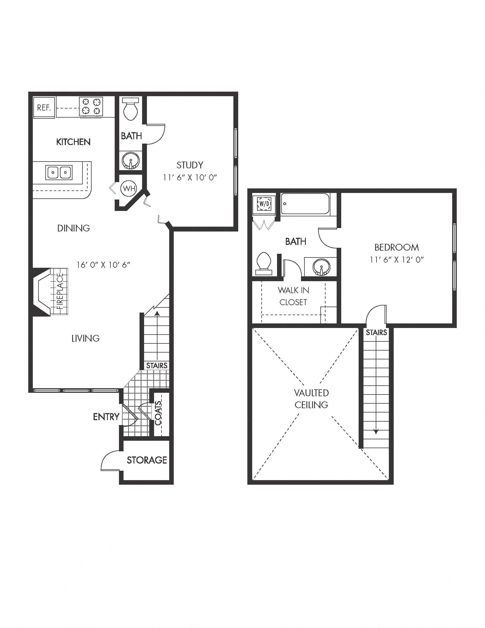 Sevilla Apartments 1 bedroom 1.5 bathroom with loft floor plan