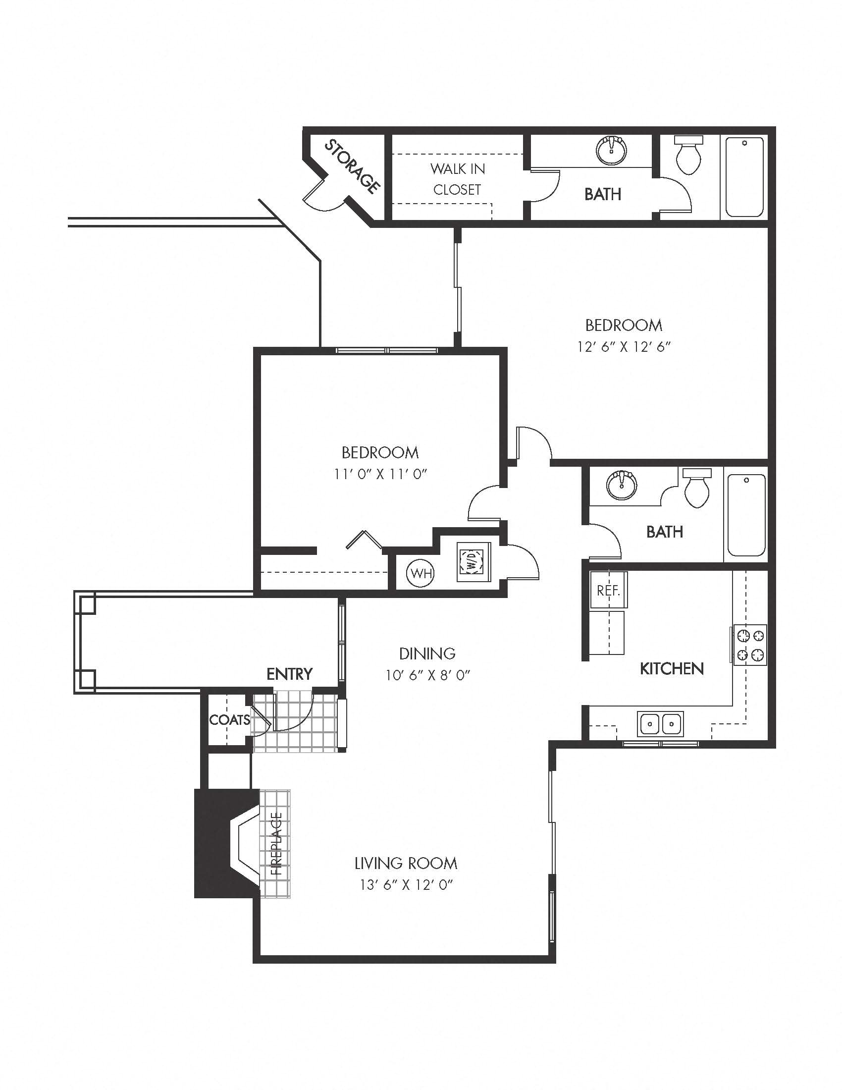 Sevilla Apartments 2 bedroom 2 bathroom floor plan