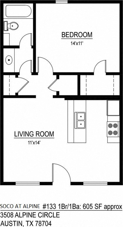 Soco at Alpine 1 bedroom 1 bathroom floor plan
