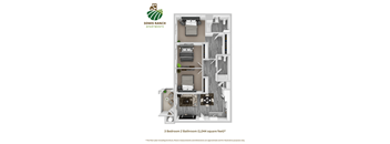 A Somis Ranch Apartments floor plan shows a 3 bedroom, 2 bathroom apartment with a total of 1,044 square feet.