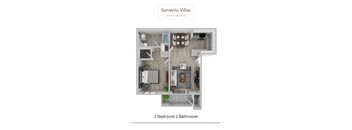 A floor plan of a 1 bedroom 1 bathroom apartment.