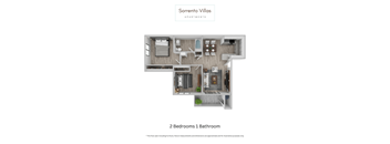 A floor plan of apartment with 2 bedrooms and 1 bathroom.