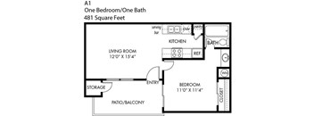 Trails of Walnut Creek 1 Bedroom 1 Bathroom A-1 Floorplan