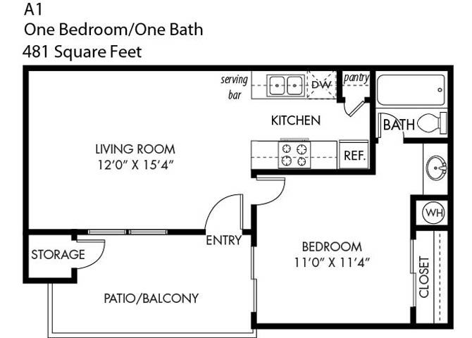 1 Bedroom 1 Bathroom A-1