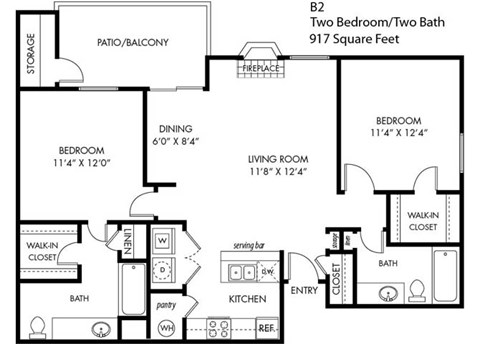 Trails of Walnut Creek 2 Bedroom 2 Bathroom B-2 Floorplan