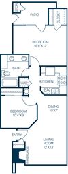 Trellis at Lake Highlands 2 Bedroom / 1 Bath B1 Floorplan Trellis at Lake Highlands 2 Bedroom / 1 Bath B1 Floorplan