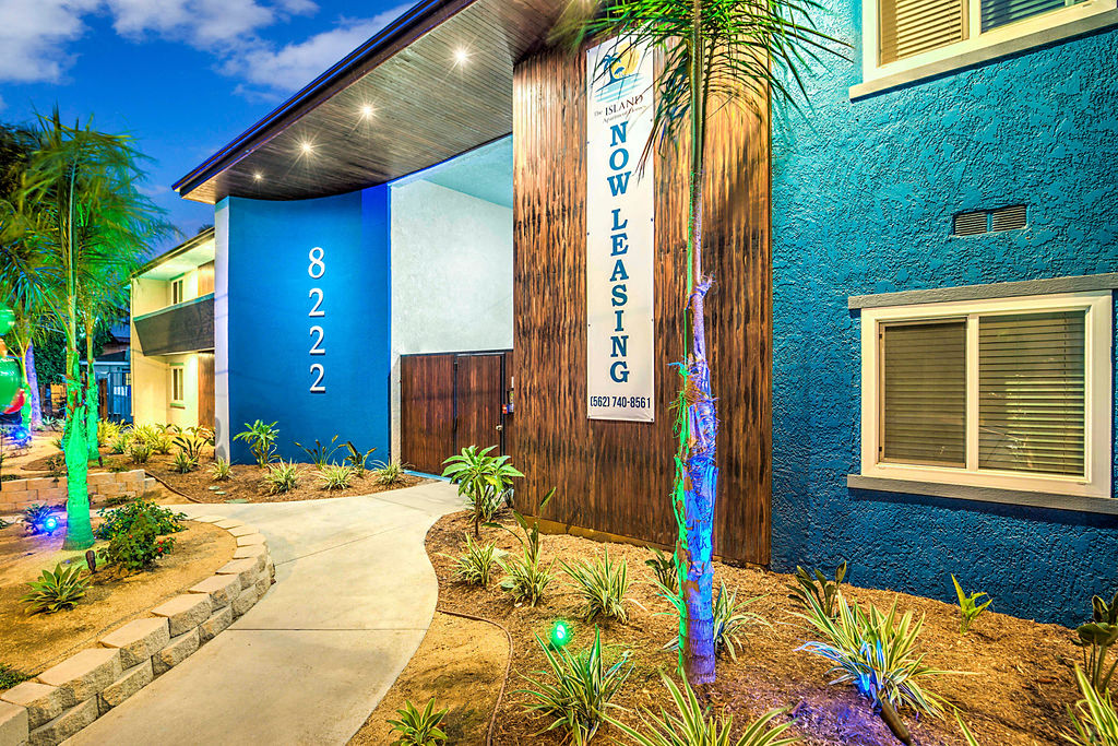 The Island Apartments exterior building pathway