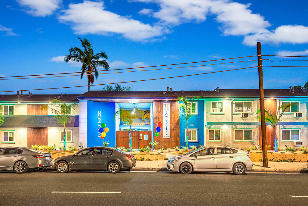 The Island Apartments exterior building sidewalk