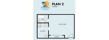 The Island Apartments studio 1 bathroom floorplan 2