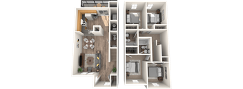 Bull Run four bedroom two bathroom townhome floorplan