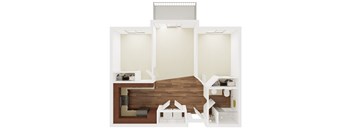 A white living room with a brown couch and a white chair.
