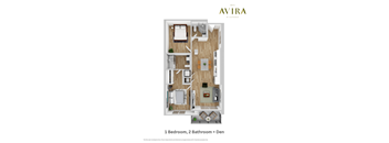 A floor plan of a one bedroom, two bathroom apartment at Glendale.