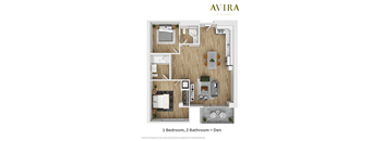 Avira at Glendale  one bedroom 2 bathroom with den 3D Floorplan