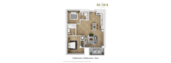Maia Avira at Glendale Type B 1 Bedroom 2 Bathroom + Den (1008 sq. ft.)