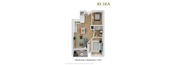 Avira at Glendale  2 bedroom 2 bathroom with den 3D Floorplan