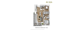 Avira at Glendale  1 bedroom 2 bathroom with den 3D Floorplan