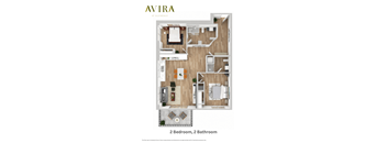 Avira at Glendale 2 bedroom 2 bathroom 3D Floorplan